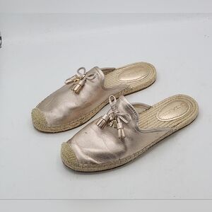 Coach Cary Metallic Gold Leather Espadrille Mules - 6.5
